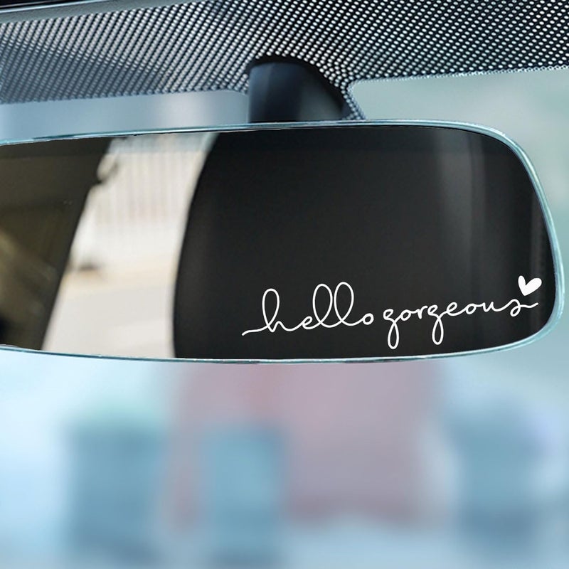 OFlyDesigns 2 x Hello Gorgeous Rearview Mirror Vinyl Decal Sticker, Hello Gorgeous Decal, Self-Love, Self-Care Stickers, Car Windshield, Rear View Mirror, Laptop Sticker, Affirmation Sticker - Image 4